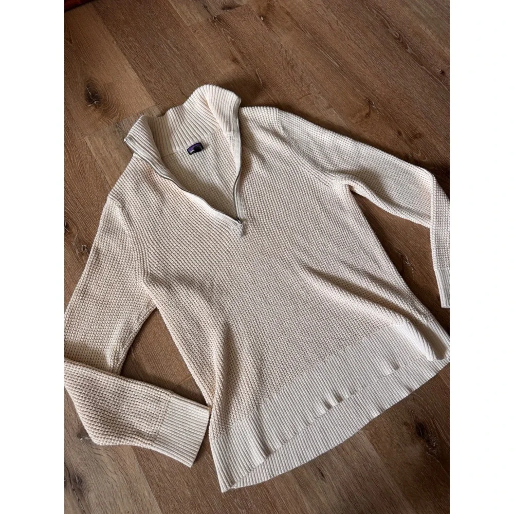 Patagonia Cream White Womens Ponderosa Pine Medium Knit‎ 1/4 Zip Sweater Size L